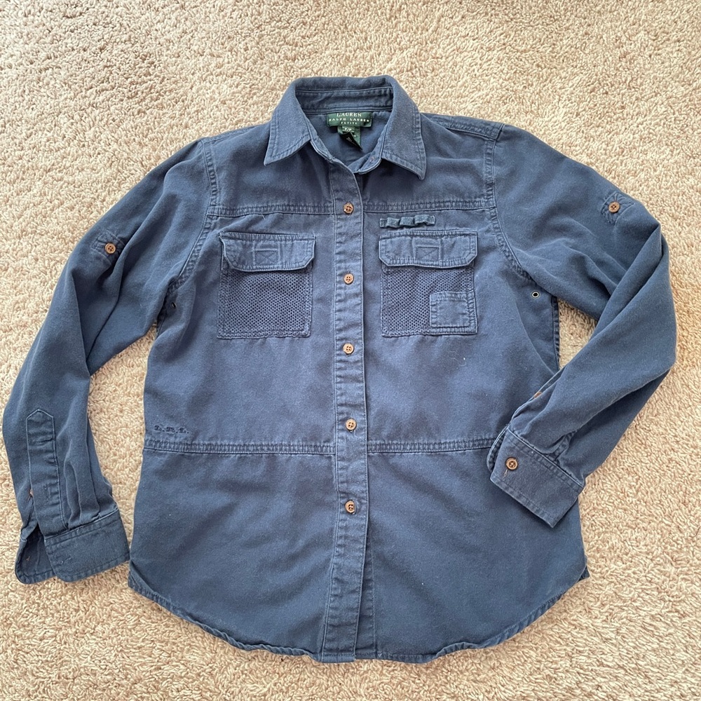 Vintage Lauren Ralph Lauren Blue Military Button Front Jacket Field Sz XS